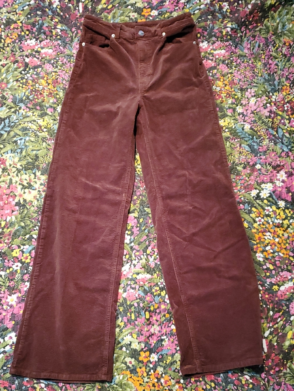 H&M "divided" high-rise corduroy pants in chestnut/cinnamon brown us 6